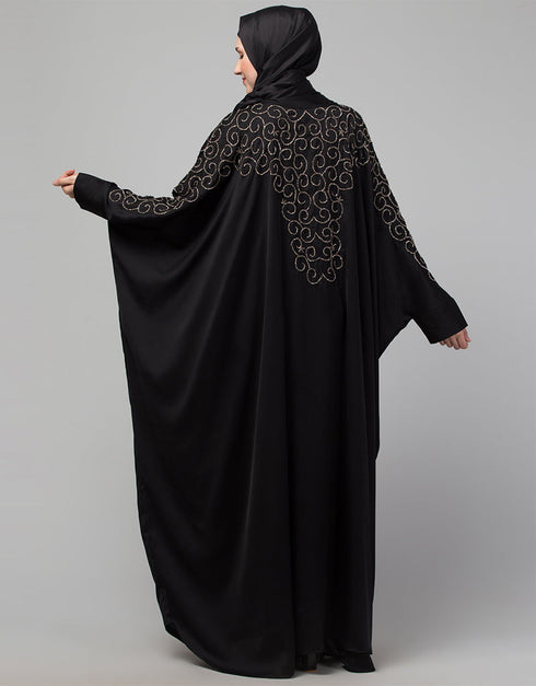 Trendy Black Shine Nida Golden Embroidery Abaya Additional Angles